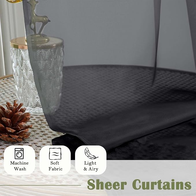 Lecloud Black Sheer Curtains 84 Inches Long 2 Panels, Balance Light & Privacy - Image 7