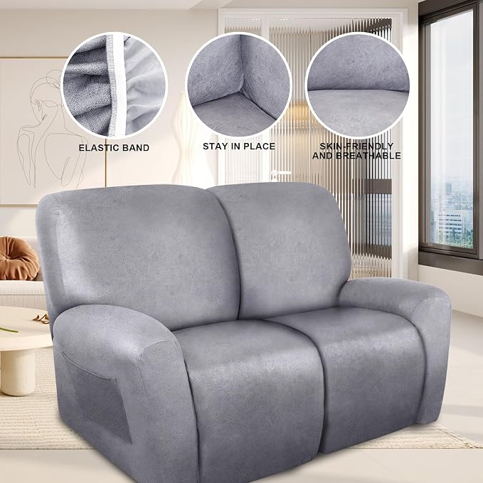 ANARACHON Loveseat Recliner Cover Leather Look Recliner Loveseat Covers - Image 5