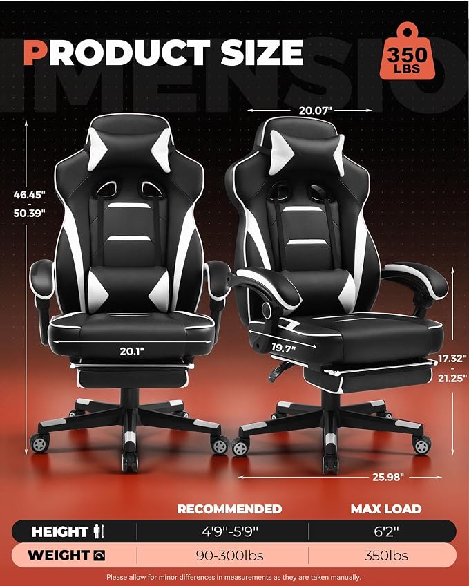 GTPLAYER Gaming Chair with Footrest, Big and Tall Game Chair 350lb Racing Style - Image 3