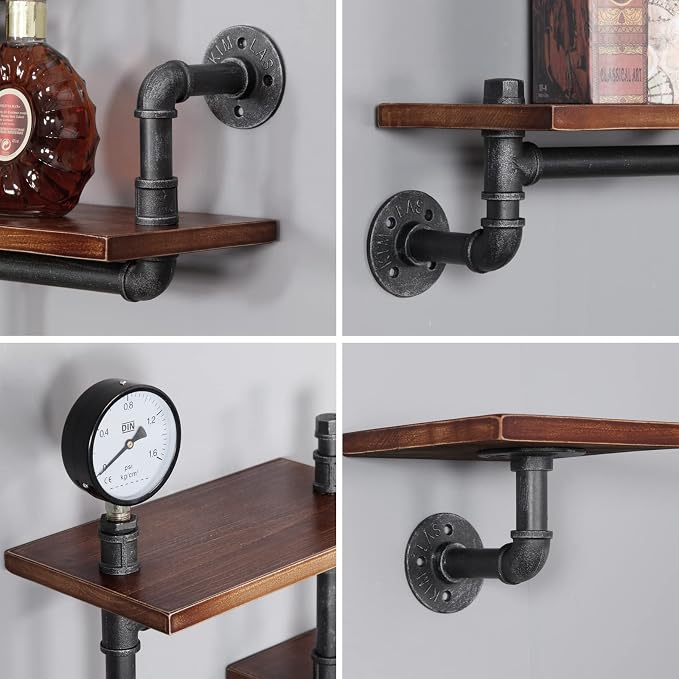 Industrial Rustic Pipe Shelving Floating Shelves Wall Mounted, 5 Laye Modern - Image 4
