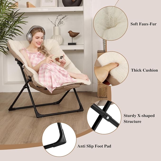 Comfy Saucer Chair for Adults, Soft Faux Fur Bedroom Chair, Accent Dorm Chairs - Image 5