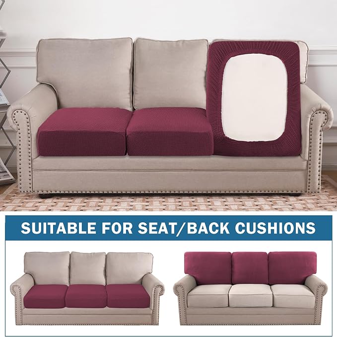 Water Repellent Couch Cushion Cover 3 Pieces Sofa Seat Cushion Covers, Stretch - Image 4