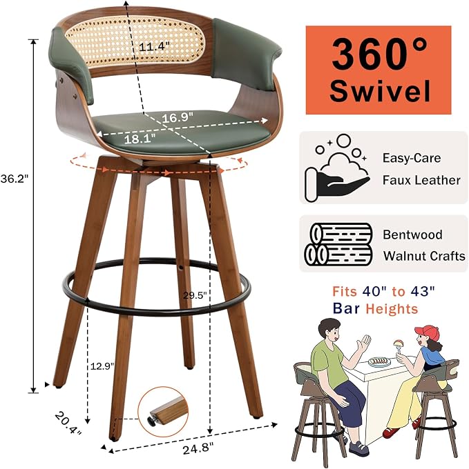 Set of 3 Rattan Swivel Bar Stools - Image 2