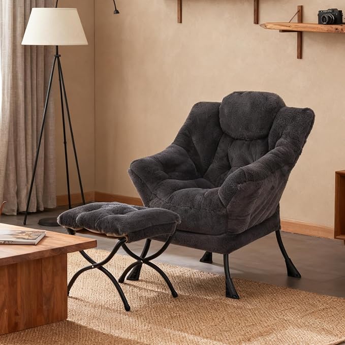 Welnow Lazy Chair with Ottoman, Modern Accent Chair with Armrests and a Side - Image 4