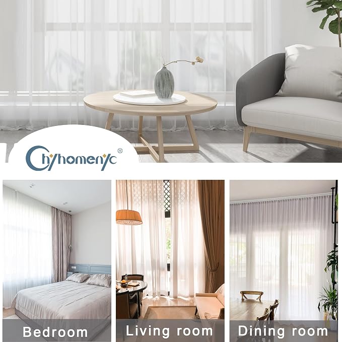 Chyhomenyc White Sheer Curtains 84 Inches Long 2 Panels, Light Filtering White - Image 5