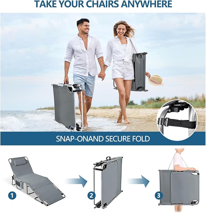 Tanning Chair with Face Hole, Adjustable Folding Chaise Lounge Chairs - Image 5