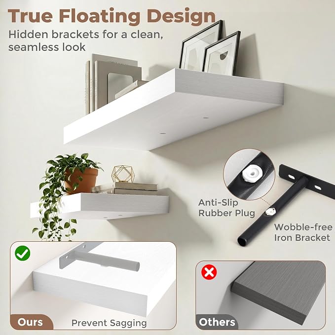 12 inch Deep Floating Shelves for Wall, 24 inch Wide Engineered Wood Wall - Image 4