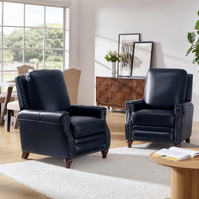 HULALA HOME Genuine Leather Manual Recliner Chairs Set of 2 by HULALAHOME
