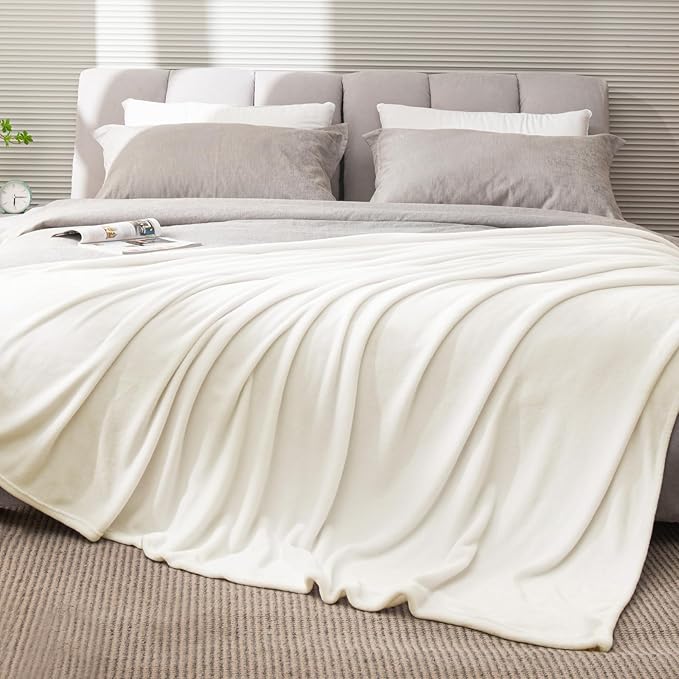BEDELITE Fleece Blanket Full Size Cream Throw Blankets by BEDELITE