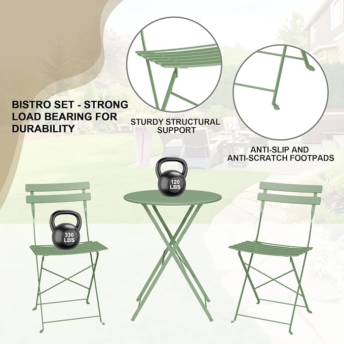3-Piece Folding Bistro Set, Outdoor Patio Furniture Set - Image 5