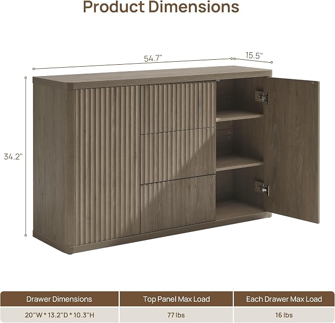 SICOTAS Buffet Cabinet with Storage 54.7" Large Modern Accent Storage Cabinet - Image 3