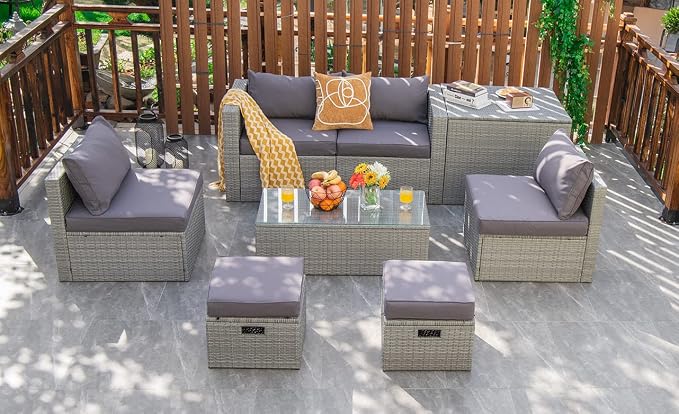 Tangkula 8 Piece Patio Wicker Furniture Set, Patiojoy Space Saving Outdoor PE - Image 3