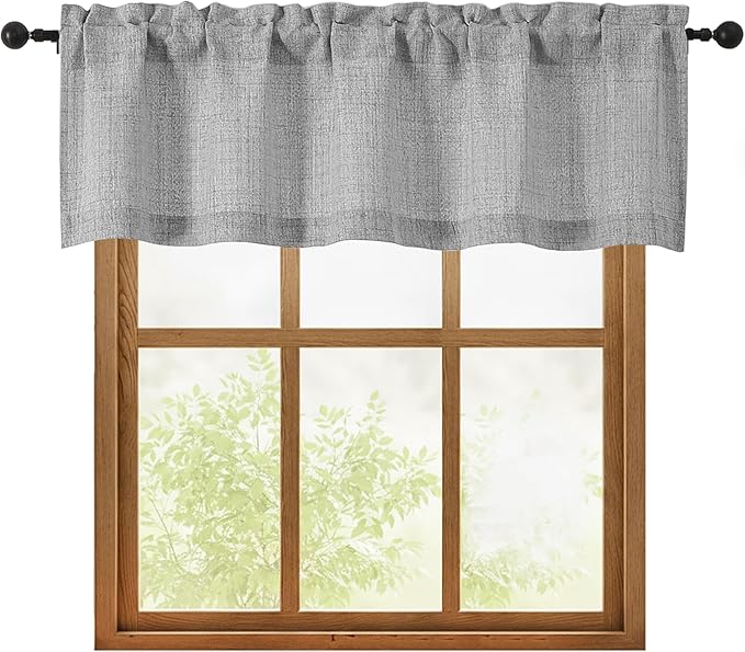 OWENIE Grey Valances for Windows 1 Pcs, Light Filtering Textured Farmhouse by OWENIE
