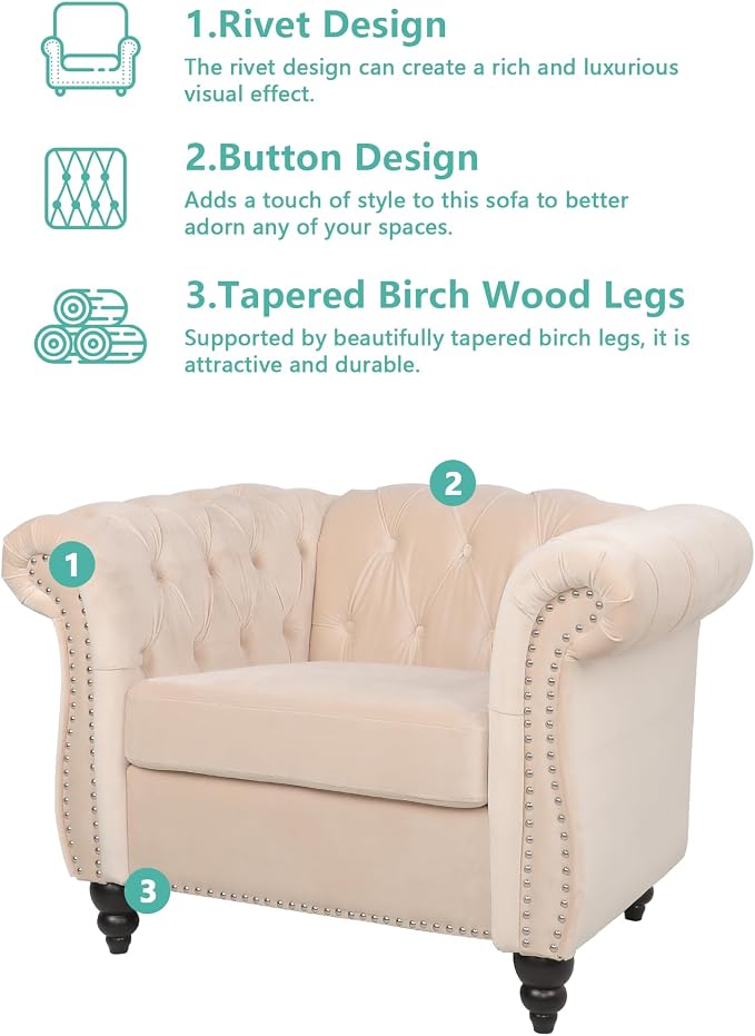 QHITTY 2 Piece Living Room Set, Sectional Chesterfield Sofa Chair Contemporary - Image 4