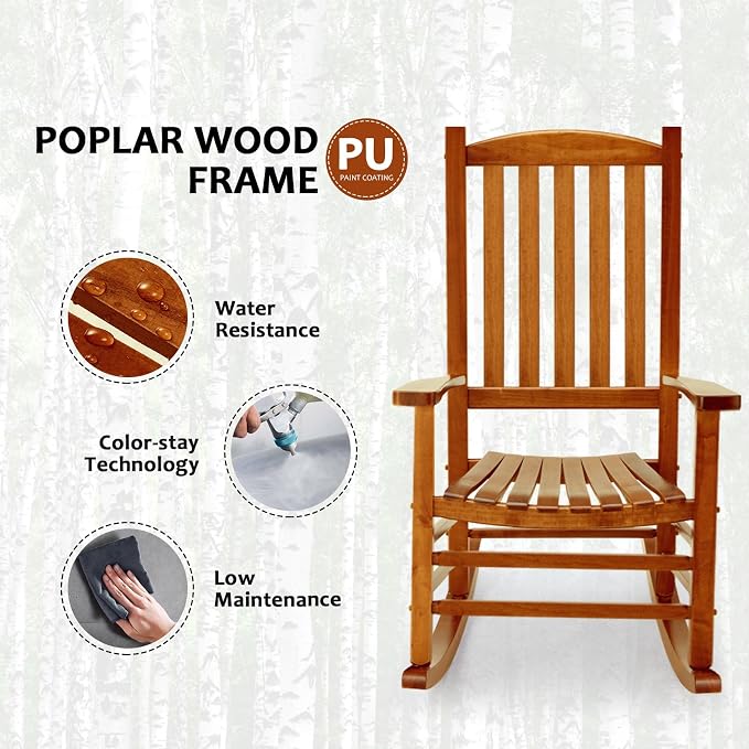 Hupmad Wooden Oversized Porch Rocker Chair - Image 7