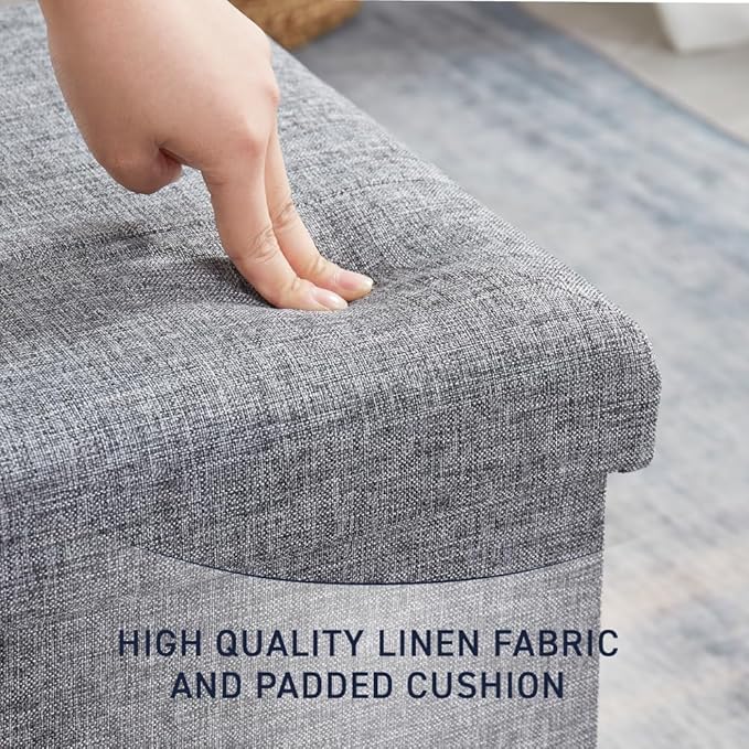 Ornavo Home 2 Pack 15 Inch Folding Storage Ottoman, Square Cube Linen Small - Image 6