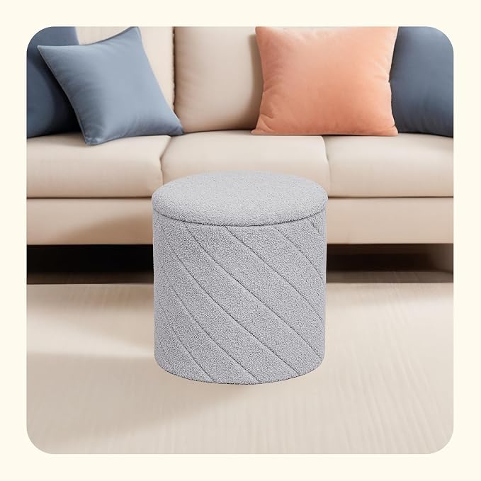 PINPLUS Ottoman with Stroage Round Boucle Ottoman and Tray Sherpa Removable - Image 6