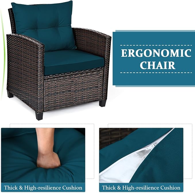 COSTWAY 3PCS Patio Furniture Set, PE Rattan Wicker Sofa w/Washable Cushion and - Image 8
