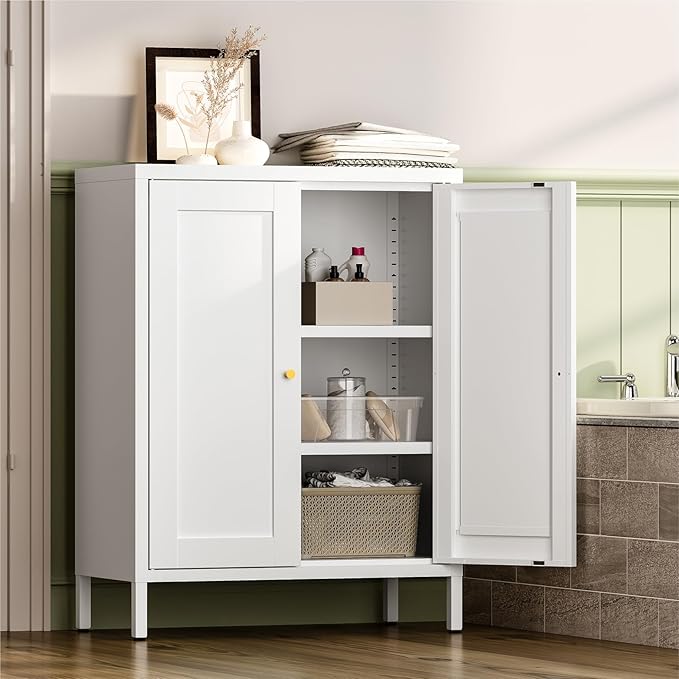 YAUWOH Metal Bathroom Storage Cabinet, Bathroom Floor Storage Cabinet - Image 2