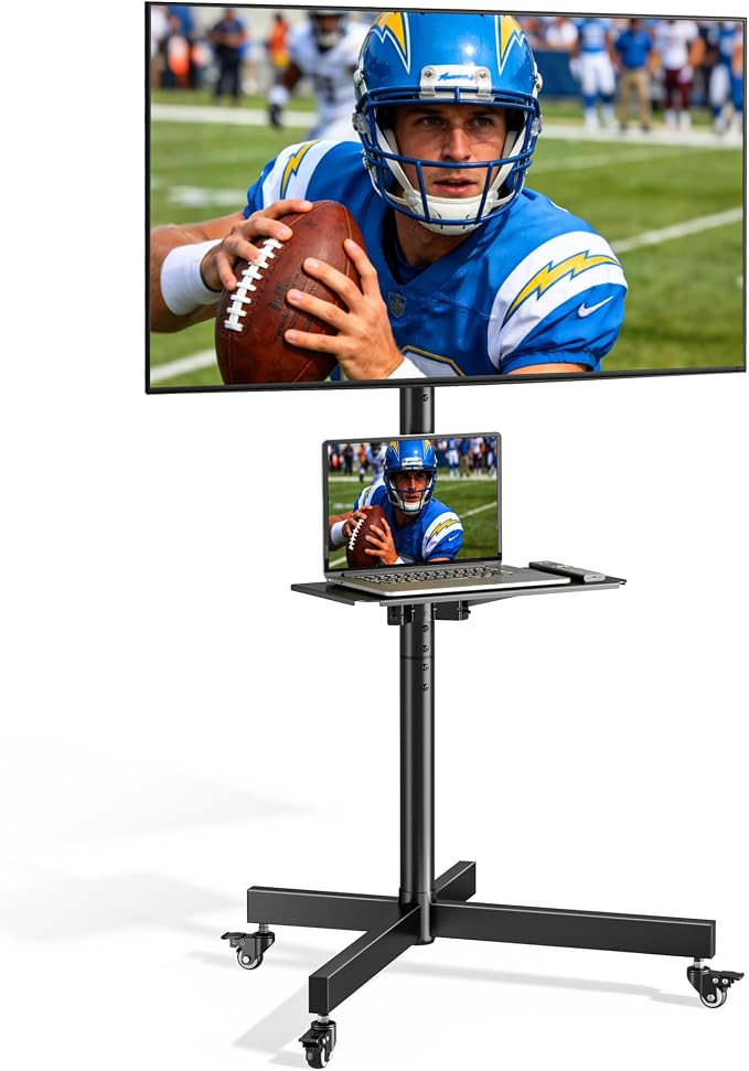 Heavy-Duty Rolling TV Stand for 23”-60” Screens—Supports 121 lbs, Stable Mobile by ECOTINY