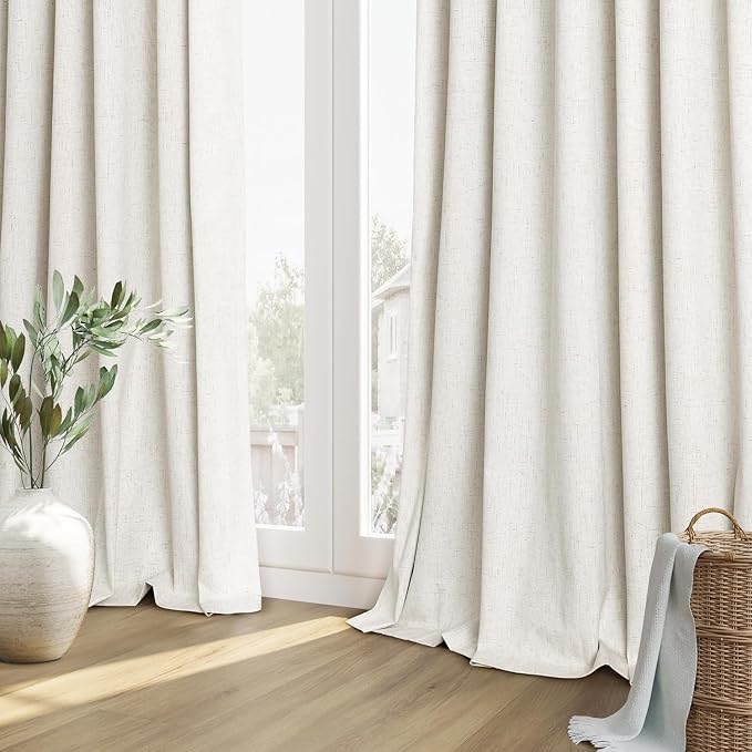 Guken Cream 100% Blackout Cream Linen Curtains 52 Inch Wide by 142 Inch 2 - Image 8