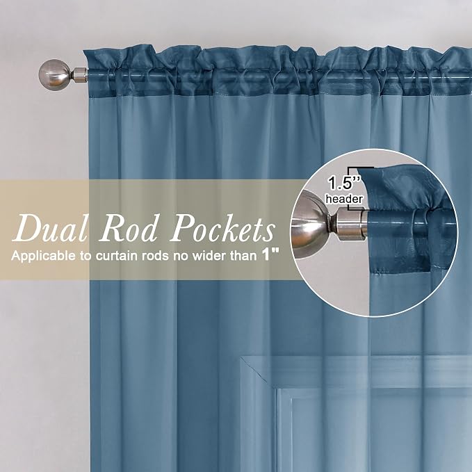 Lecloud Dusty Blue Sheer Curtains 90 Inches Long 2 Panels, Light Filtering - Image 5