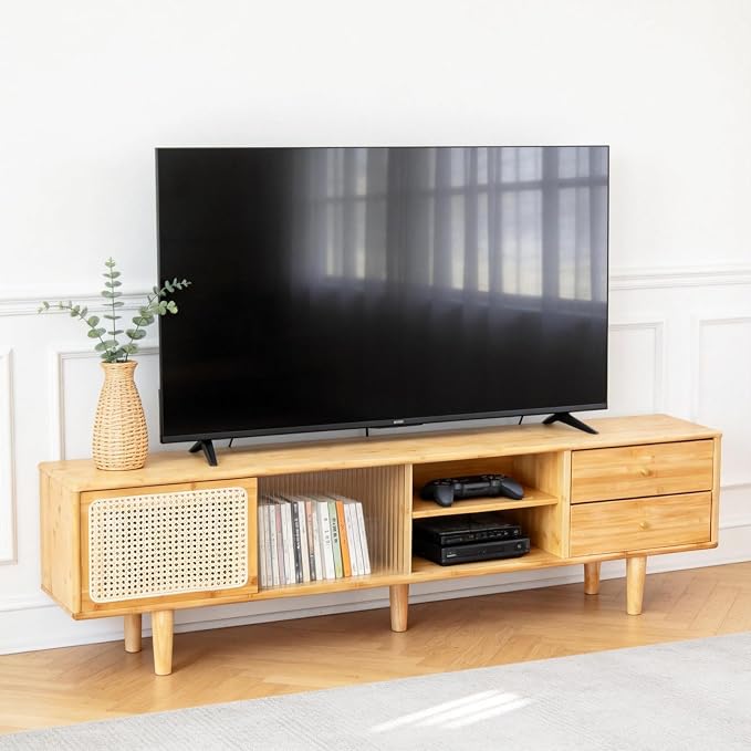 Tiita Rattan TV Stand for 55 60 Inch TV, Bamboo TV Cabinet by TiitaHome