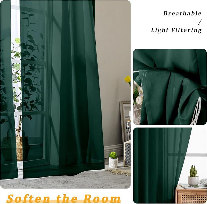 Gwine Hunter Green Valances for Windows, Small Light Filtering Rod Pocket Cafe - Image 4