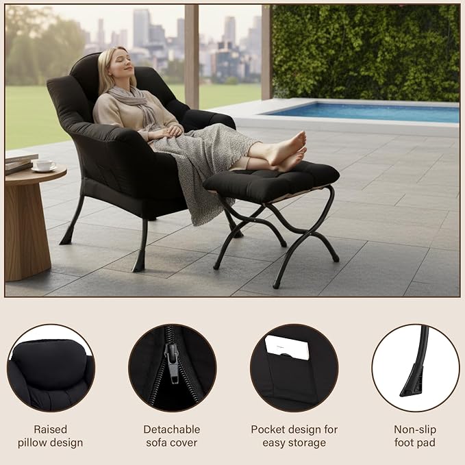 Welnow Lazy Chair with Ottoman, Modern Accent Chair with Armrests and a Side - Image 5