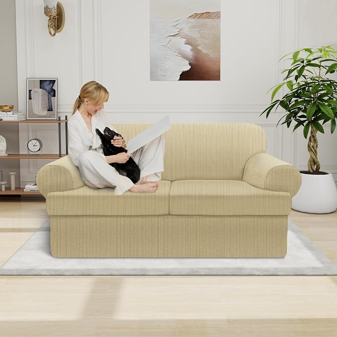 Waterproof Loveseat Cover 3-Piece Set Striped Slipcover - Image 2