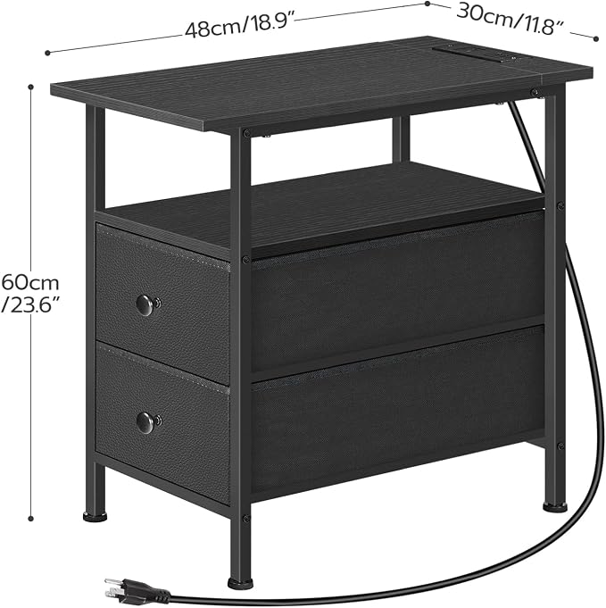 HOOBRO End Table with Charging Station, Narrow Side Table, Nightstand with 2 - Image 3