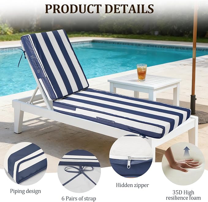 72x21x4in Lounge Cushions for Outdoor Furniture, Outdoor Lounge Chair Cushions - Image 4