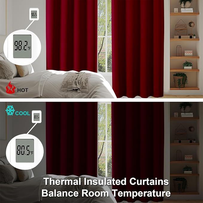 Simplebrand Ava Red Short 36 Inches Blackout Curtain 2 Panels Set, Half Window - Image 6