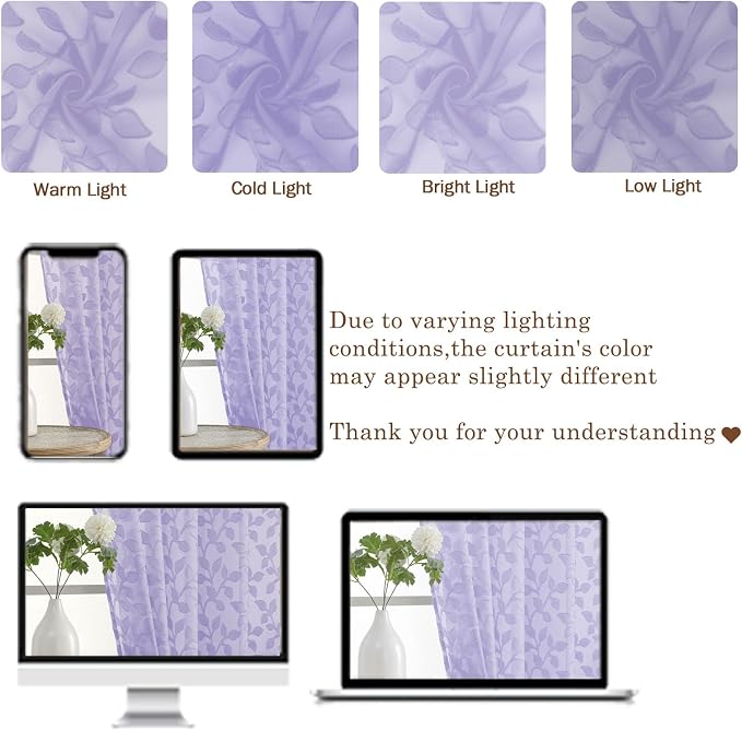 Chyhomenyc Light Purple Sheer Curtains 96 Inch Length 2 Panels Set, Light - Image 3