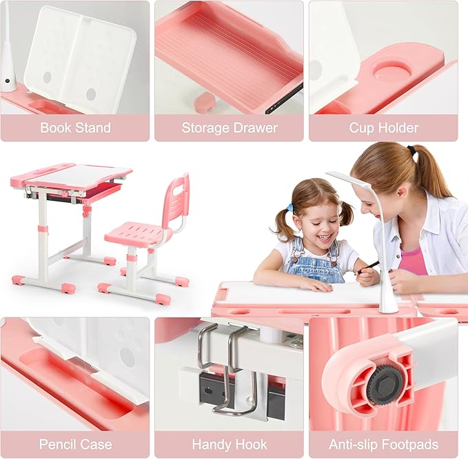 Rengue Kids Desk and Chair Set, Height Adjustable Children School Functional - Image 6