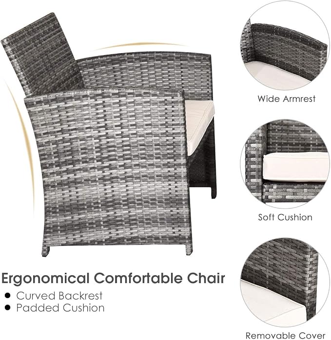 Tangkula 4 PCS Wicker Patio Conversation Set, Outdoor Rattan Sofas - Image 6