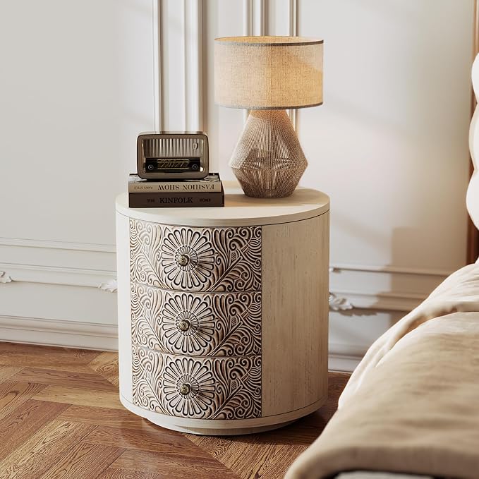 SUNBURY Round Night Stand Set of 2, Farmhouse Bedside Table, Farmhouse End Table - Image 4