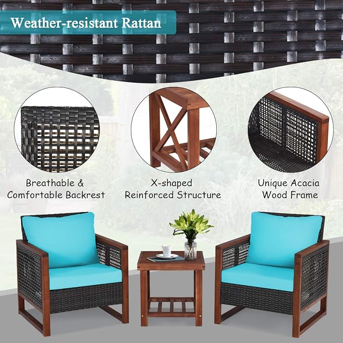 Tangkula 3 Pieces Patio Wicker Furniture Set, Rattan Outdoor Sofa Set - Image 7