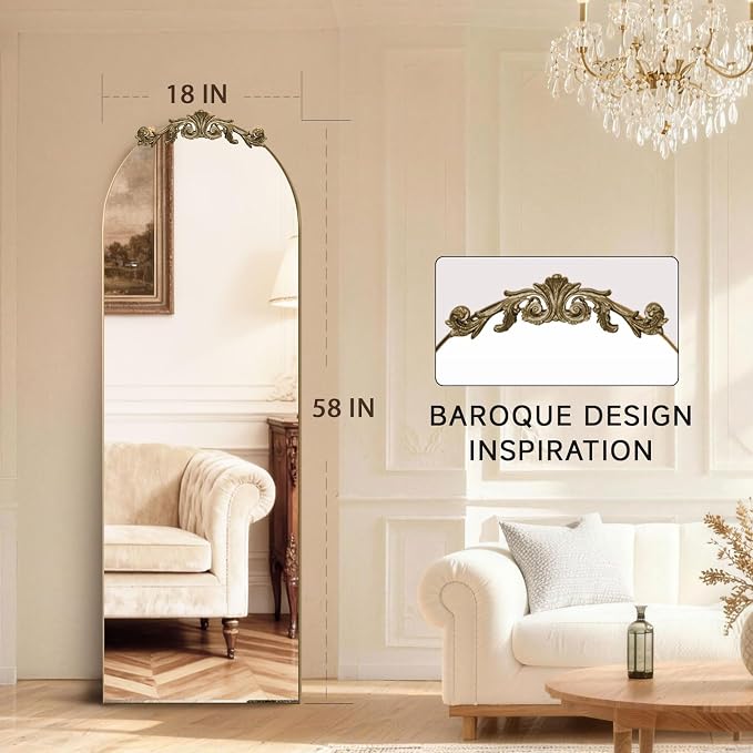MISSDAY Vintage Baroque Full Length Mirror, Full Metal Frame Stand Up Retro - Image 2