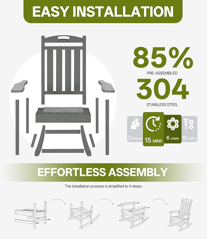Outdoor Adirondack Rocking Chairs All-Weather HDPE Patio Rocker Chair - Image 7