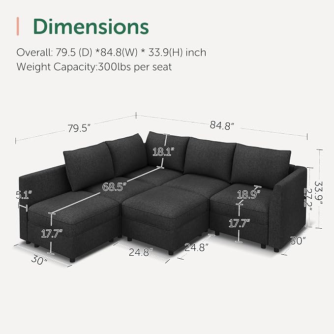 HONBAY Modular Sectional Sofa L Shaped Sectional Couch - Image 2