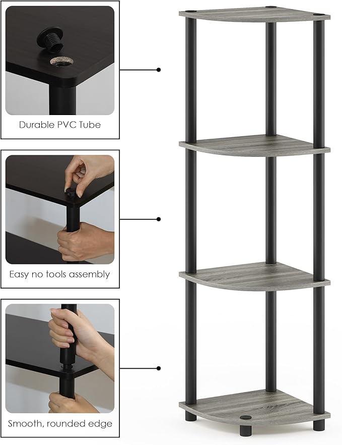 Furinno TURN-N-TUBE Corner Shelf, 4-Tier Corner Bookshelf, Display Storage - Image 5