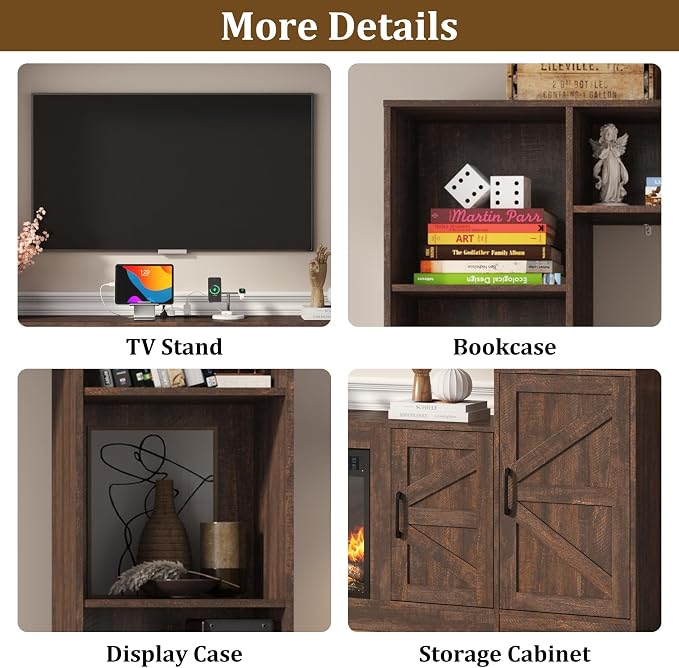 103" Fireplace TV Stand with 40" Electric Fireplace, Farmhouse TV Stand with - Image 8