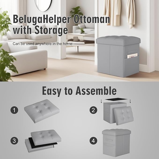 Ottoman with Storage, Ottoman Foot Rest Stool with Handles & Side Pocket. - Image 6