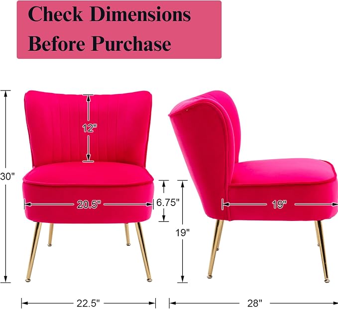 Velvet Accent Chair Set of 2 Comfy Living Room Chair Armless Slipper Chair Mid - Image 2