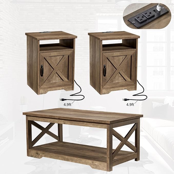 AMERLIFE 3-Piece Farmhouse Table Set Includes Coffee Table& Two End Tables - Image 6
