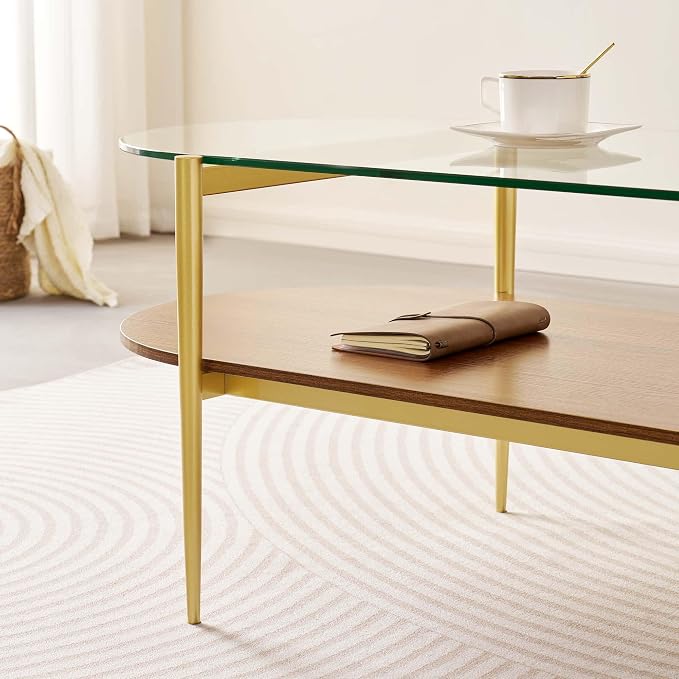 LumFurn Oval Glass Coffee Table, Mid-Century Modern Design, L41 x W21 x H17 inch - Image 7