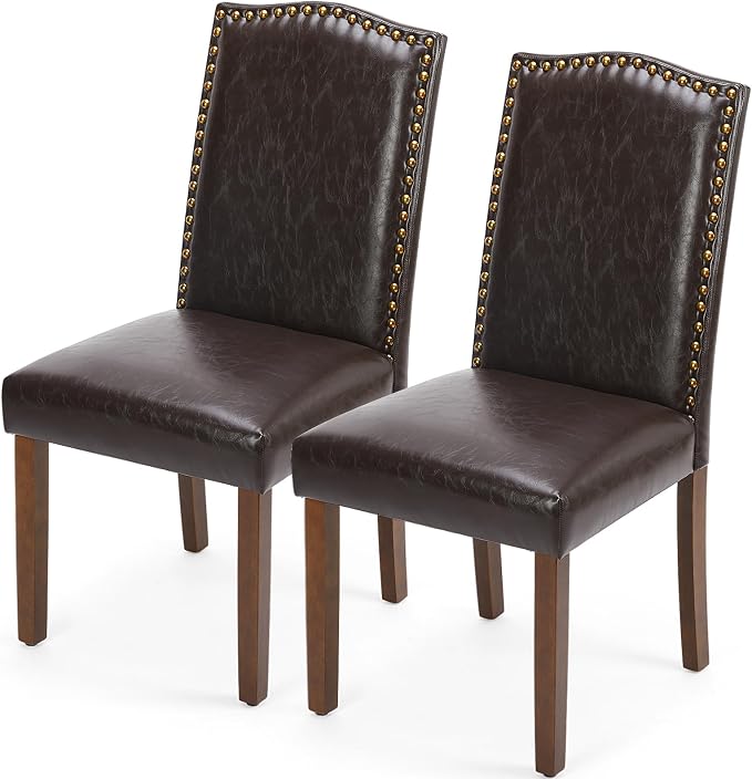 DUMOS Upholstered Dining Chairs，Set of 2 PU Leather Dining Room Kitchen Chair by DumosLifestyle