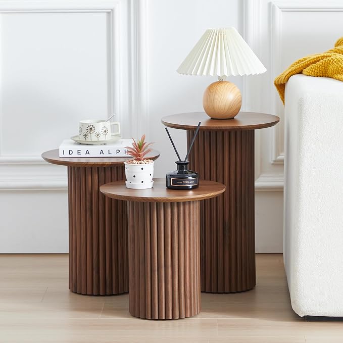 Bifins Round Nesting Coffee Table Set of 3, Mid Century Modern Fluted Coffee - Image 8