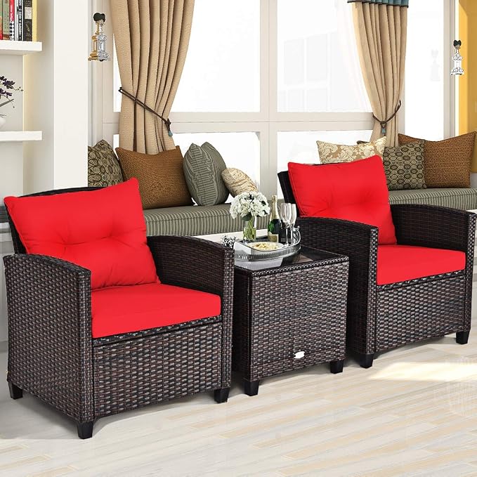 COSTWAY 3PCS Patio Furniture Set, PE Rattan Wicker Sofa w/Washable Cushion and - Image 5
